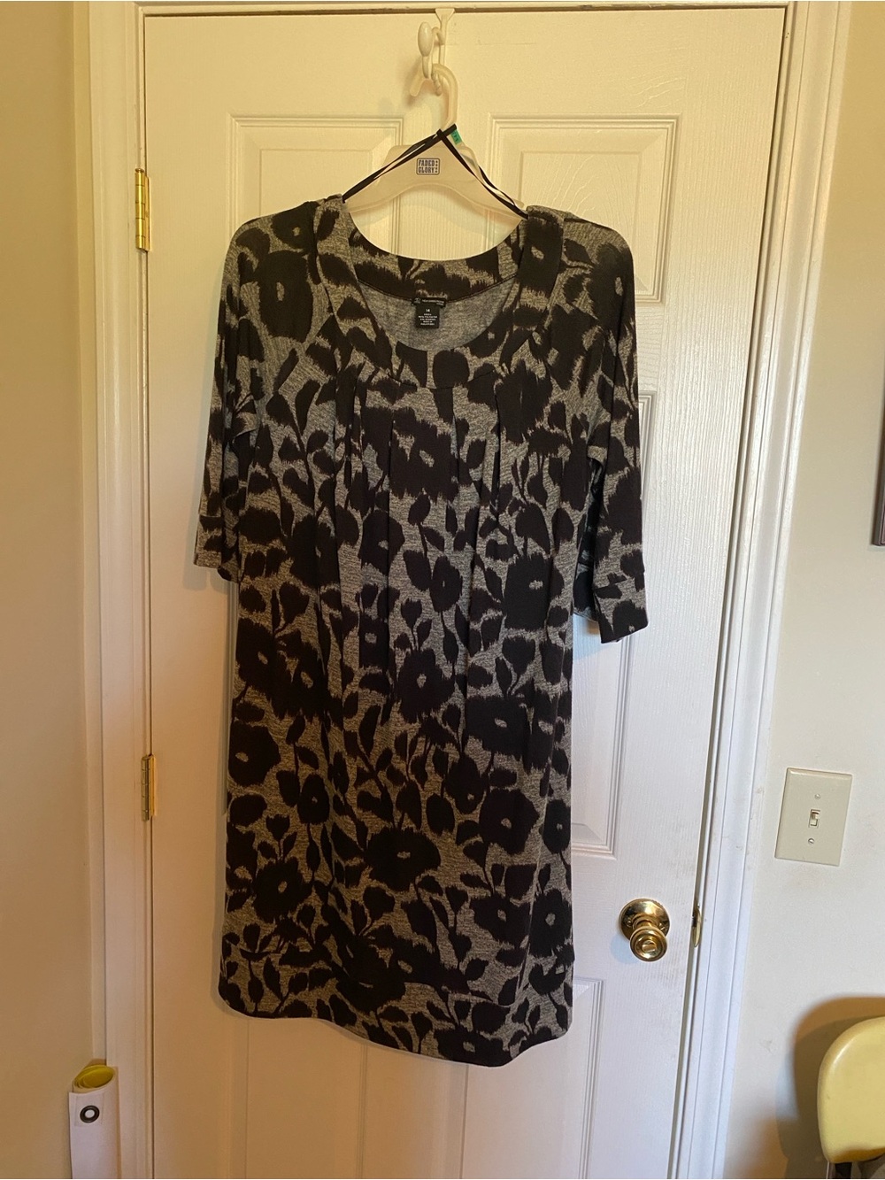 new directions Black and Gray Floral Knit Midi Dress with Scoop Neck
